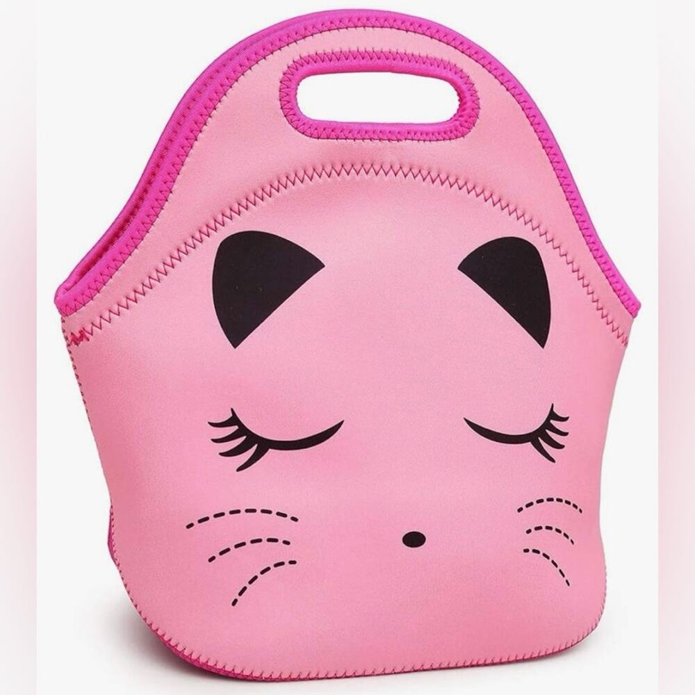 Efree Pink Kitty Cat School Backpack with Lunch Bag Gold Rhinestone Accents - Picture 2 of 4